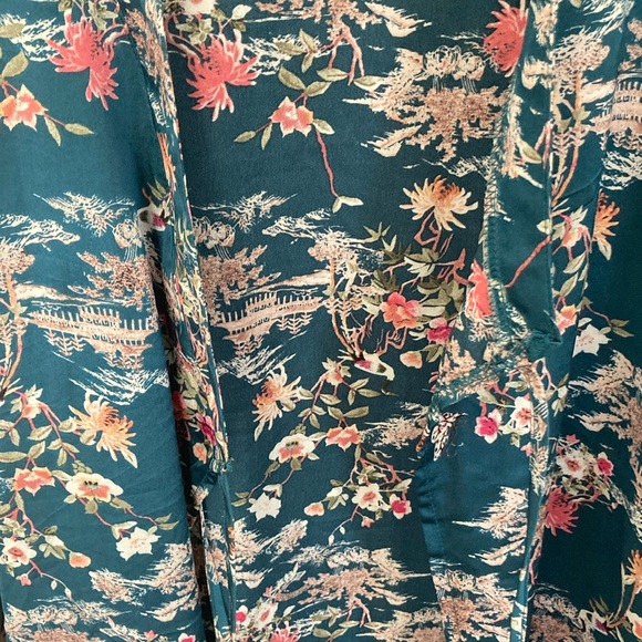 Jaase Japanese Kimono Floral Wrap Dress Size M Blue Pink White Green - Picture 14 of 14